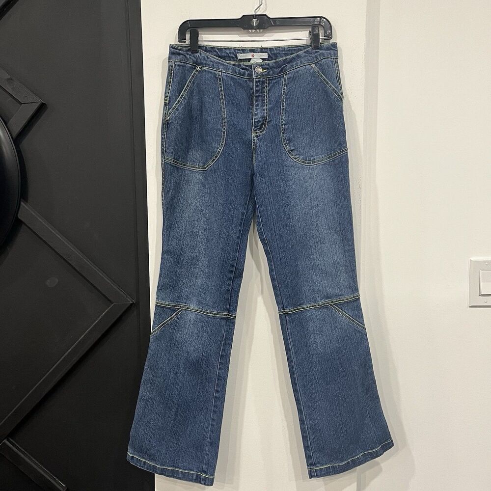 Vintage Y2K Adolfo Women’s Size 10 Flare Jeans Green Stitching